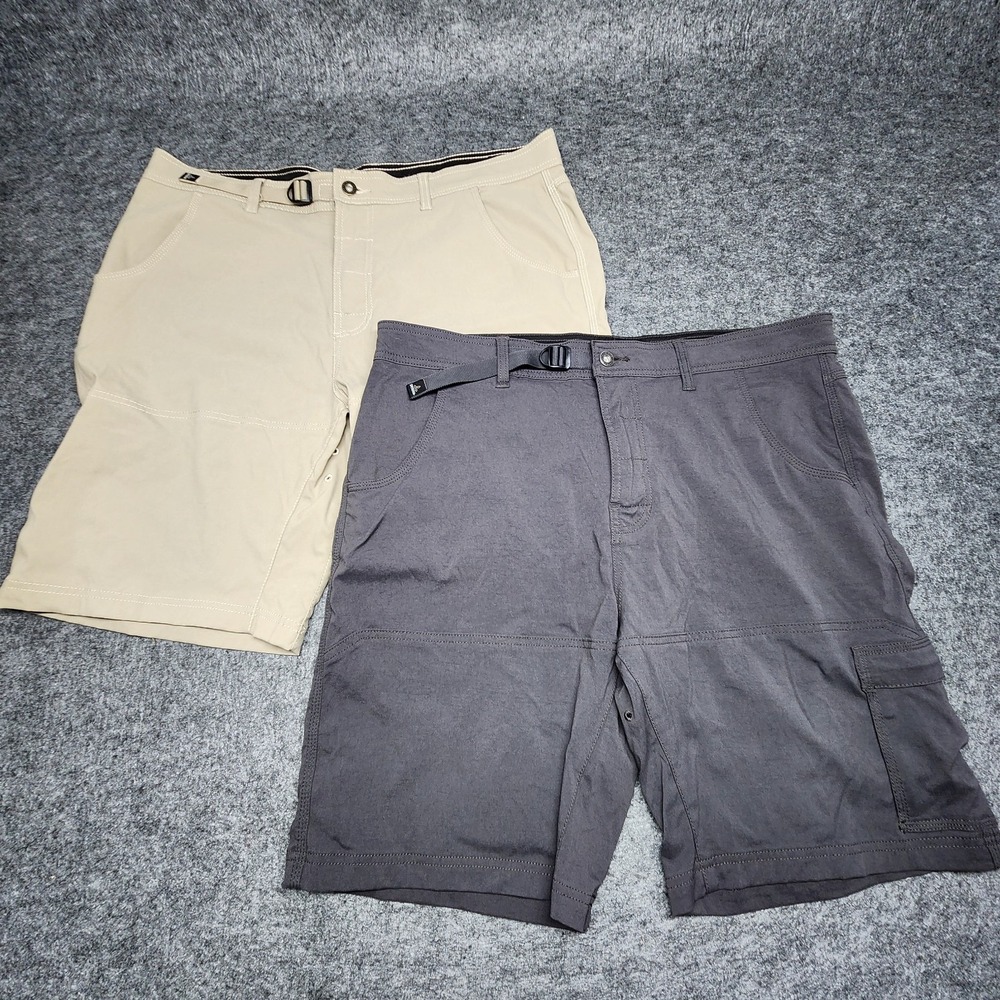 Prana Mens Belted Stretch Nylon Zion Shorts Gray Khaki 38 10" Inseam Lot 2